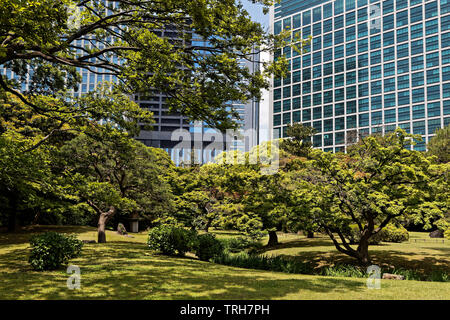 TOKYO, JAPAN, May 17, 2019 : Hama Rikyu Gardens is a public and former imperial garden in Minato and one of two surviving Edo period gardens in modern Stock Photo