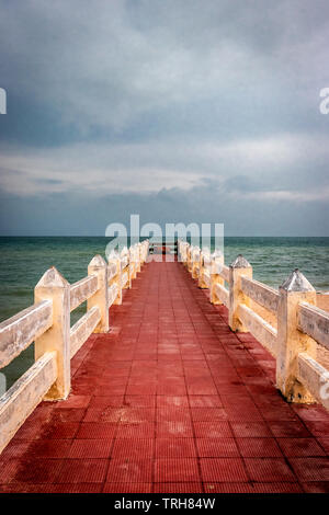 Red color leading line towards sweet pond near sea shore at sita kund rameswaram india.