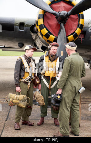 Wwii Bomber Crew Re-enactment In Front Of A B-17 Flying Fortress At 