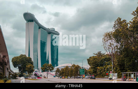 A view of the Luxurious Marina Bay Sands from Bayfront Ave, Marina Bay, Singapore. Stock Photo
