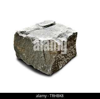 Blank paved stone isolated on white with clipping path. Concept for anti capitalism and yellow gillet Stock Photo