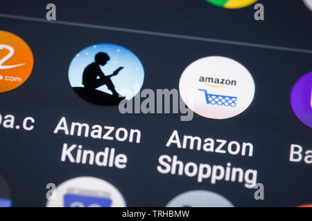 Amazon logos icon on mobile phone screen Stock Photo