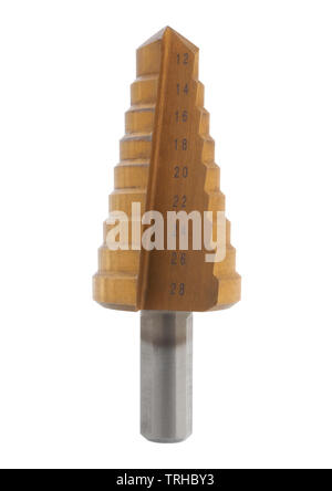 Step drill bit on white background Stock Photo