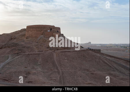 One of the two Towers of Silence, traditional Zoroastrian burial circles where bodies were left to be eaten by scavenger birds, outside of Yazd, Iran. Stock Photo