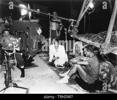 Stanley Kubrick directing Tony Curtis and Kirk Douglas SPARTACUS 1960 on set candid filming screenplay Dalton Trumbo novel Howard Fast Bryna Productions / Universal Pictures Stock Photo