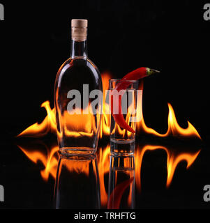 Stack of tequila on fire Stock Photo