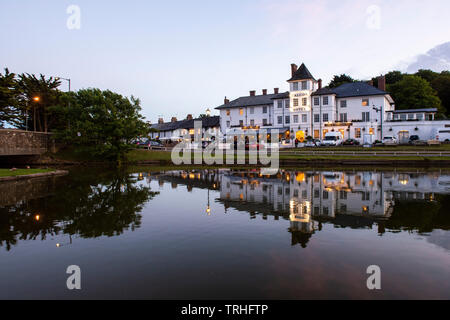 Sunset over the Canal and the Falcon Hotel in Bude on the North Cornwall Coast, England UK Stock Photo