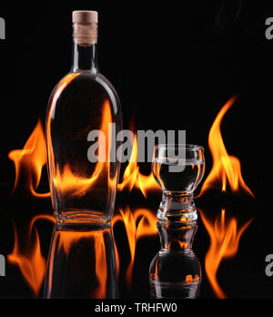 Stack of tequila on fire Stock Photo