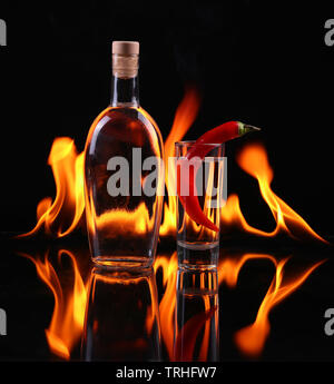 Stack of tequila on fire Stock Photo