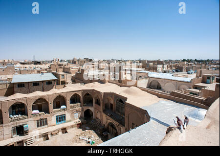 A view over Kashan from the rooftop of the town's ancient bazaar. Kashan is one of the oldest inhabited cities in Iran, dating back to pre-historical Stock Photo