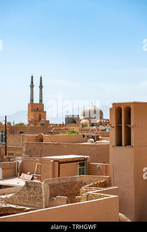 View over the old town of Yazd, a popular tourist destination and Zoroastrian center during Iran's Sassanid era, in Iran. Stock Photo