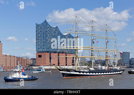 sailing ship in front of Elbe Philharmonic Hall, 830. Harbour Birthday, Harbour, Hamburg, Germany Stock Photo
