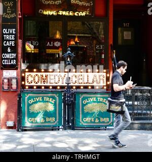 Front facade of the Olive Tree Cafe & Comedy Cellar, Greenwich Village, New York, NY, USA Stock Photo