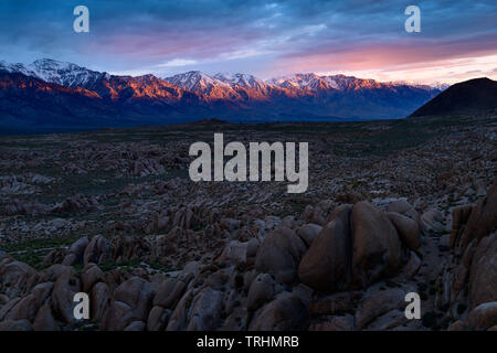 Dramatic sunrise at the Alabama Hills near Lone Pine, California just below Mt. Whitney in the Eastern Sierra's.