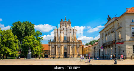 Warsaw, Mazovia / Poland - 2019/06/01: Front view of the rococo Visitationist St. Joseph Church – known as Kosciol Wizytek - at the Krakowskie Przedmi Stock Photo