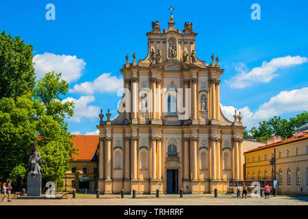 Warsaw, Mazovia / Poland - 2019/06/01: Front view of the rococo Visitationist St. Joseph Church – known as Kosciol Wizytek - at the Krakowskie Przedmi Stock Photo