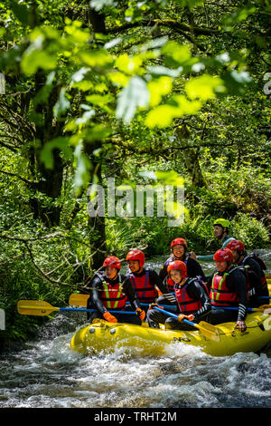 White water rafting at the National White Water Centre on the River Tryweryn, near Bala, Wales Stock Photo