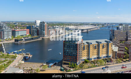 Aerial view of Royal Victoria Dock in Londons docklands, UK Stock Photo