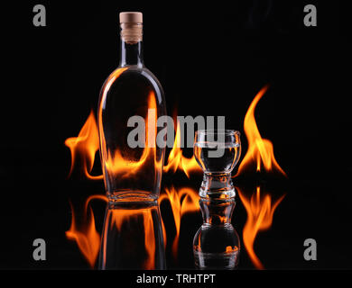 Stack of tequila on fire Stock Photo