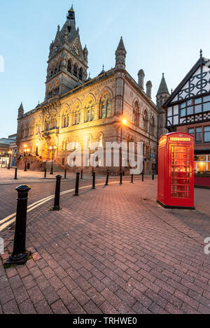 The chester city town hall is Gothic Revival style, applying features of late 13th-century Gothic architecture to a modern use. Chester, UK. Stock Photo