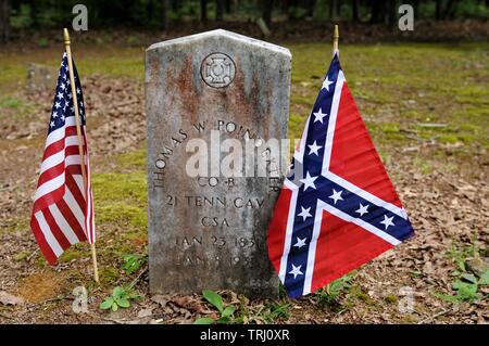 Buried in the Shiloh Church Cemetery, a Confederate cavalryman from the 21st Tennessee Cavalry, CSA. Stock Photo