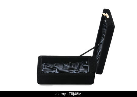 Black velvet jewelry box on an isolated white background Stock Photo