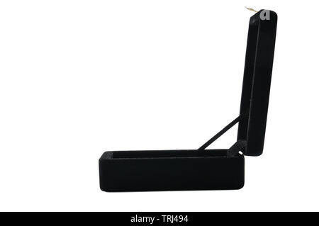 Black velvet jewelry box on an isolated white background Stock Photo