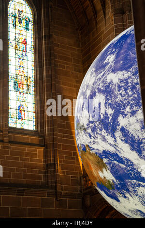 Gaia, 23ft replica of the Earth, by artist Luke Jerram, displayed in Liverpool Cathedral, Liverpool, UK Stock Photo