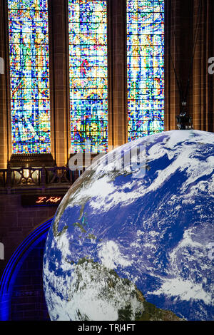 Gaia, 23ft replica of the Earth, by artist Luke Jerram, displayed in Liverpool Cathedral, Liverpool, UK Stock Photo