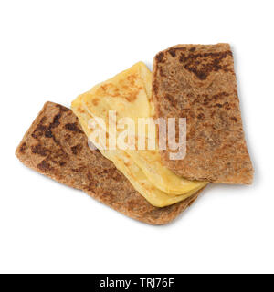 Fresh baked traditional Moroccan msmen, white and brown pancakes,isolated on white background Stock Photo