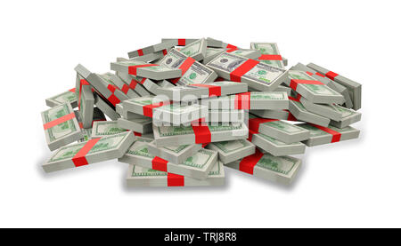 Money pile in red ribbon Stock Photo