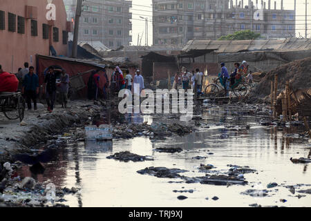 The highly polluted Hazaribagh tannery area in Dhaka, Bangladesh.  Dhaka, Bangladesh Stock Photo