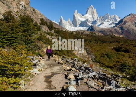 Mount Fitz Roy on Laguna de Los Tres trail, El Chalten, Patagonia, Argentina, South America Stock Photo