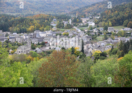 Large view on Murol village, Puy-de-dome, Auvergne, France Stock Photo