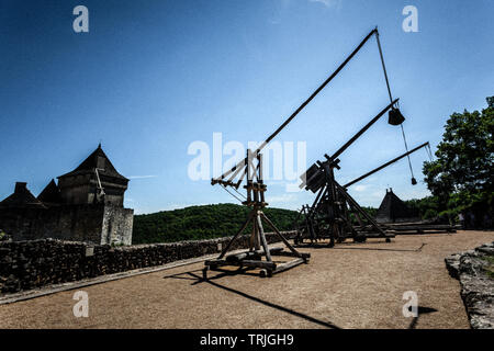 Trebuchets in the Museum of medieval Warfare, Chateau de Castelnaud - la - Chapelle, the Dordogne, France Stock Photo