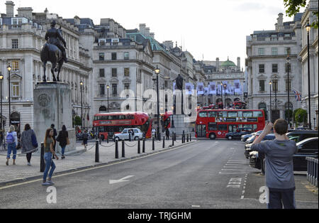 London, United Kingdom, June 2018. View from waterloo PI towards Piccadilly Circus. It is possible to notice a considerable amount of double-decker bu Stock Photo