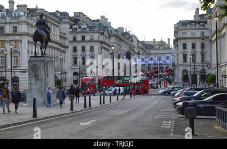 London, United Kingdom, June 2018. View from waterloo PI towards Piccadilly Circus. It is possible to notice a considerable amount of double-decker bu Stock Photo