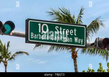 Street sign for Barbara Capitman Way and 10th Street at South Beach, Miami, Florida, USA Stock Photo