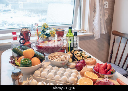 Ingredient raw food with vegetables and fruits preparing for cooking on the table Stock Photo