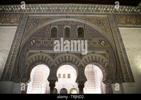 Spain. Andalusia. Seville. Royal Alcazars. Access-gate (14th century) to Hall of Ambassadors. Mudejar Style. Stock Photo