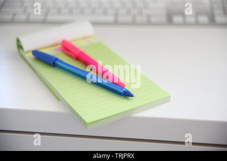 Close-Up of a Green Note Book. Colorful and Selective Focus. Stock Photo