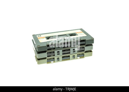 Vintage compact cassette tape on white background Stock Photo