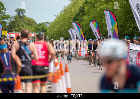 1st June, 2019 - Competitors taking Part in a Triathalon in the roads around Blenhim Palace Stock Photo