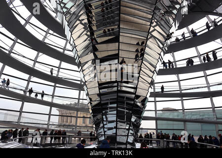 The Reichstag dome is a glass dome, built on top of the renovated Reichstag building in Berlin. Stock Photo