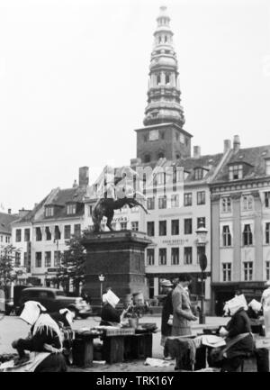 Copenhagen Market Place, probably 1940s, Denmark Stock Photo