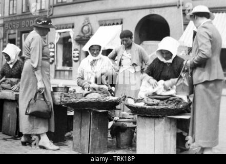 Copenhagen market stall, probably 1940s, Denmark Stock Photo