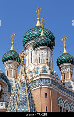 Nice, France - August 04, 2013: Old St Nicholas Russian Orthodox Cathedral Stock Photo