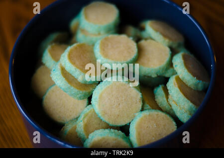 Traditional swedish shortbread called "Brysselkex" with it's sides covered in colored sugar. Stock Photo