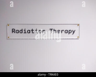 Radiotherapy Department , clear glass sign in a Australian hospital Stock Photo