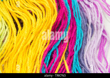 textured background of colorful woolen threads Stock Photo